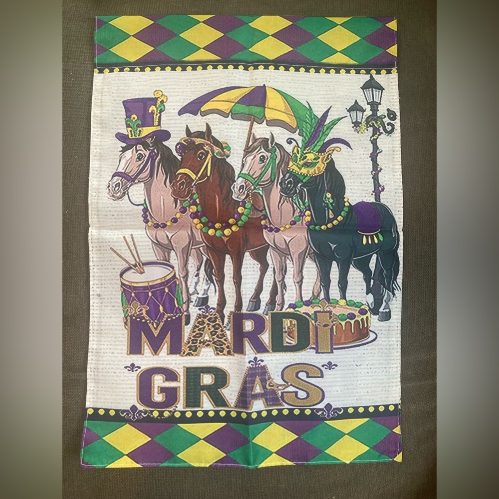 Garden Flag Mardi Gras Horses 12" x 18" NWOT